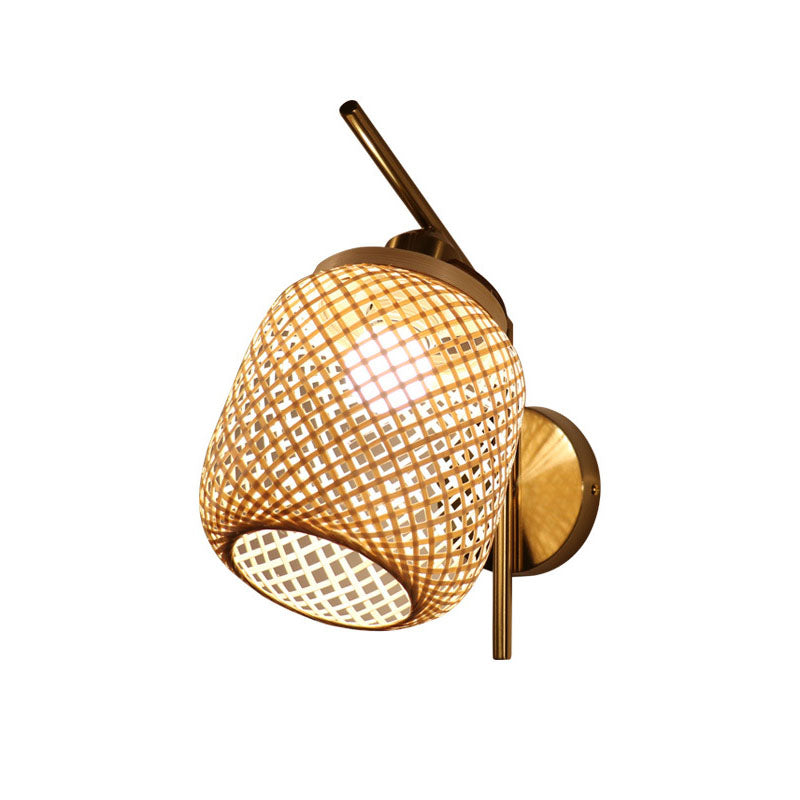 Frendorf | Bamboo Criss-Cross Woven Wall Lantern Chinesischer Stil 1 Glühbirne Holz Wandmontierte Lichtquelle