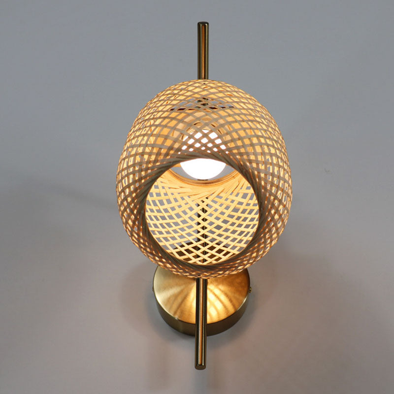 Frendorf | Bamboo Criss-Cross Woven Wall Lantern Chinesischer Stil 1 Glühbirne Holz Wandmontierte Lichtquelle