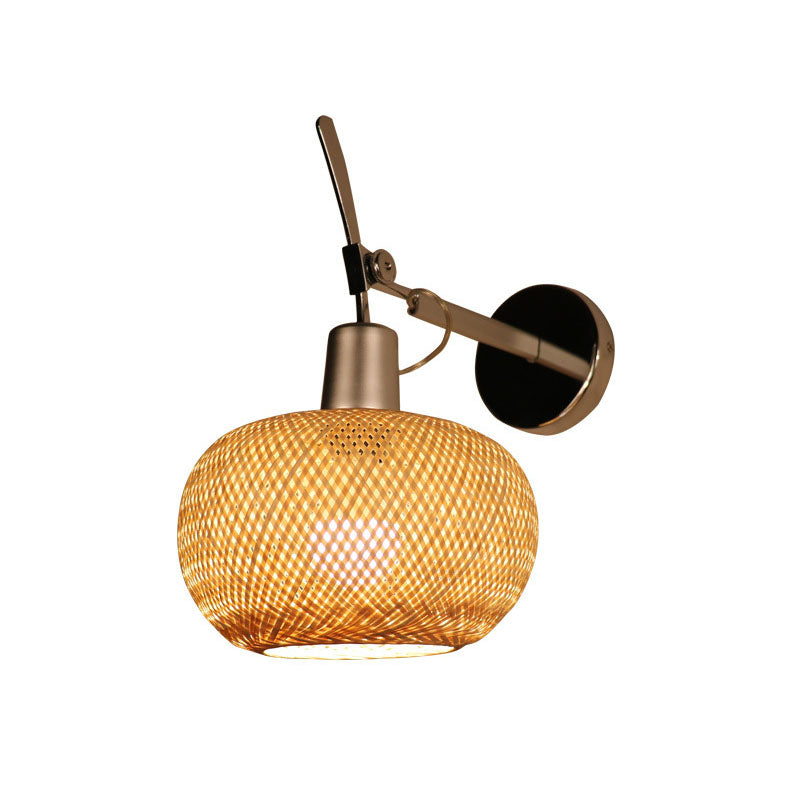 Frendorf | Bamboo Criss-Cross Woven Wall Lantern Chinesischer Stil 1 Glühbirne Holz Wandmontierte Lichtquelle