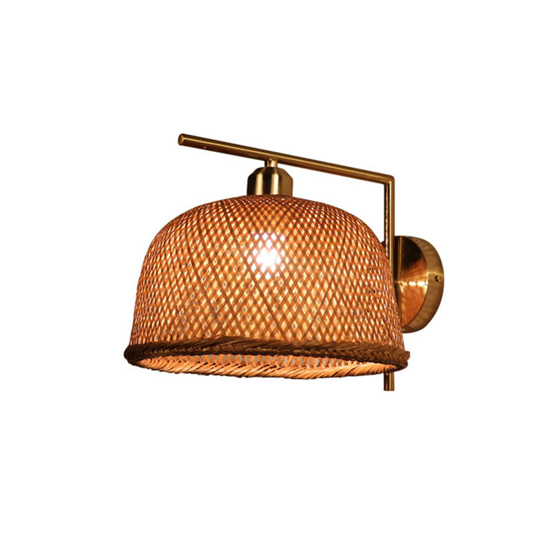 Frendorf | Bamboo Criss-Cross Woven Wall Lantern Chinesischer Stil 1 Glühbirne Holz Wandmontierte Lichtquelle