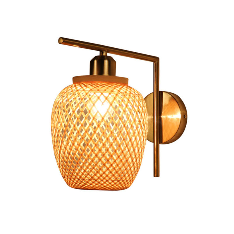 Frendorf | Bamboo Criss-Cross Woven Wall Lantern Chinesischer Stil 1 Glühbirne Holz Wandmontierte Lichtquelle
