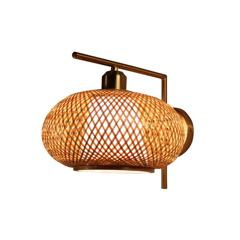 Frendorf | Bamboo Criss-Cross Woven Wall Lantern Chinesischer Stil 1 Glühbirne Holz Wandmontierte Lichtquelle