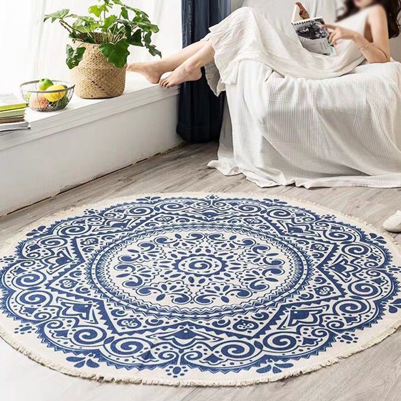 Frendorf | Boho Mandala Teppich Mehrfarbig Baumwollteppich Tierfreundlicher Teppich für Schlafzimmer