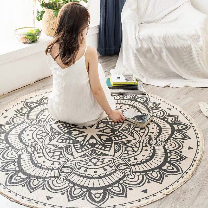 Frendorf | Boho Mandala Teppich Mehrfarbig Baumwollteppich Tierfreundlicher Teppich für Schlafzimmer