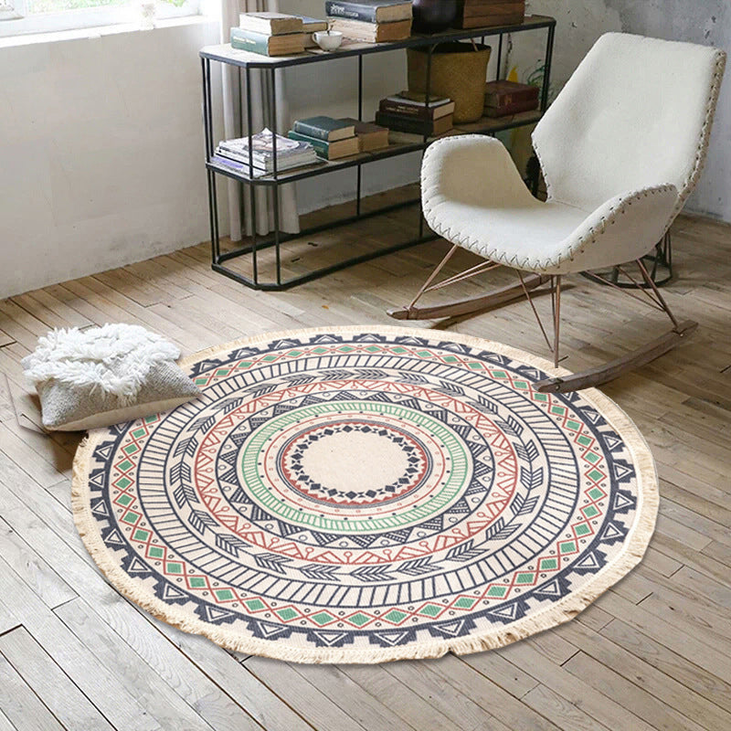 Bohemian Stil Schlafzimmer Teppich Mehrfarbiger Geometrischer Teppich Baumwolle Haustierfreundlicher Teppich