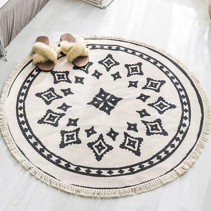 Bohemian Stil Schlafzimmer Teppich Mehrfarbiger Geometrischer Teppich Baumwolle Haustierfreundlicher Teppich