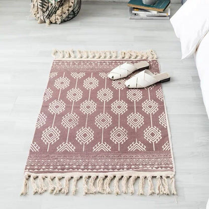 Frendorf | Boho Chic Schlafzimmer Teppich Multi-Farben Geometrisches Muster Teppich Baumwolle Maschinenwaschbar Teppich mit Fransen