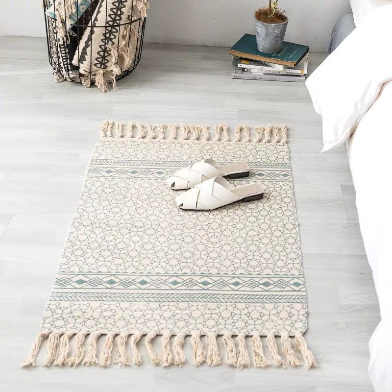 Frendorf | Boho Chic Schlafzimmer Teppich Multi-Farben Geometrisches Muster Teppich Baumwolle Maschinenwaschbar Teppich mit Fransen