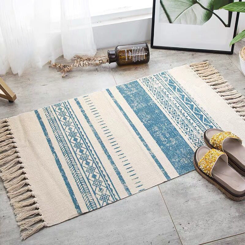 Frendorf | Boho Chic Schlafzimmer Teppich Multi-Farben Geometrisches Muster Teppich Baumwolle Maschinenwaschbar Teppich mit Fransen