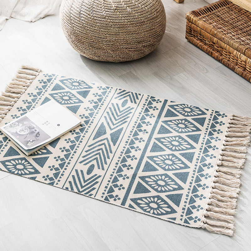 Frendorf | Boho Chic Schlafzimmer Teppich Multi-Farben Geometrisches Muster Teppich Baumwolle Maschinenwaschbar Teppich mit Fransen