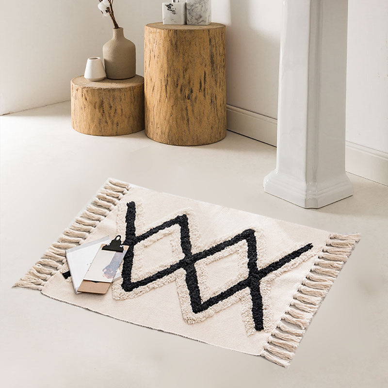 Bohemian Rhombus Indoor Teppich Mehrfarbiger Baumwollteppich Haustierfreundlicher Bereichsteppich für Zuhause