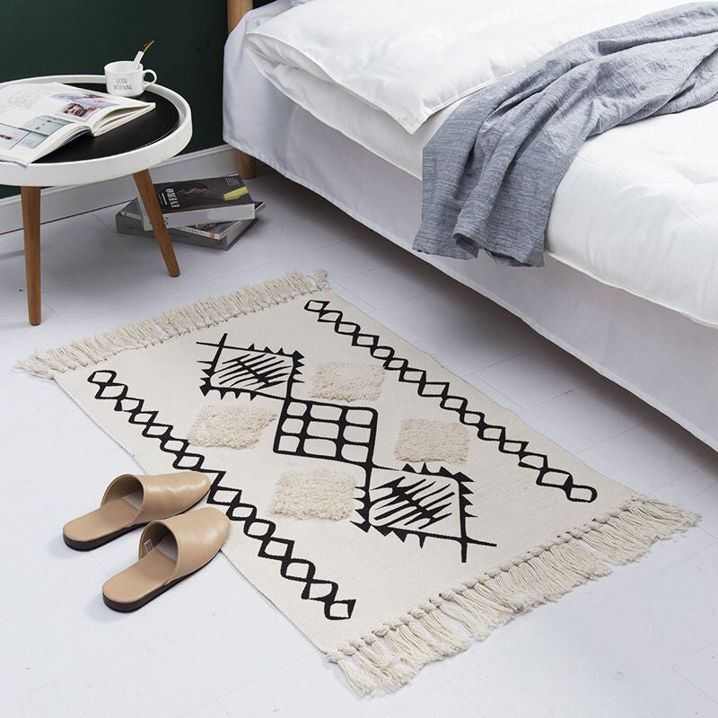 Bohemian Rhombus Indoor Teppich Mehrfarbiger Baumwollteppich Haustierfreundlicher Bereichsteppich für Zuhause