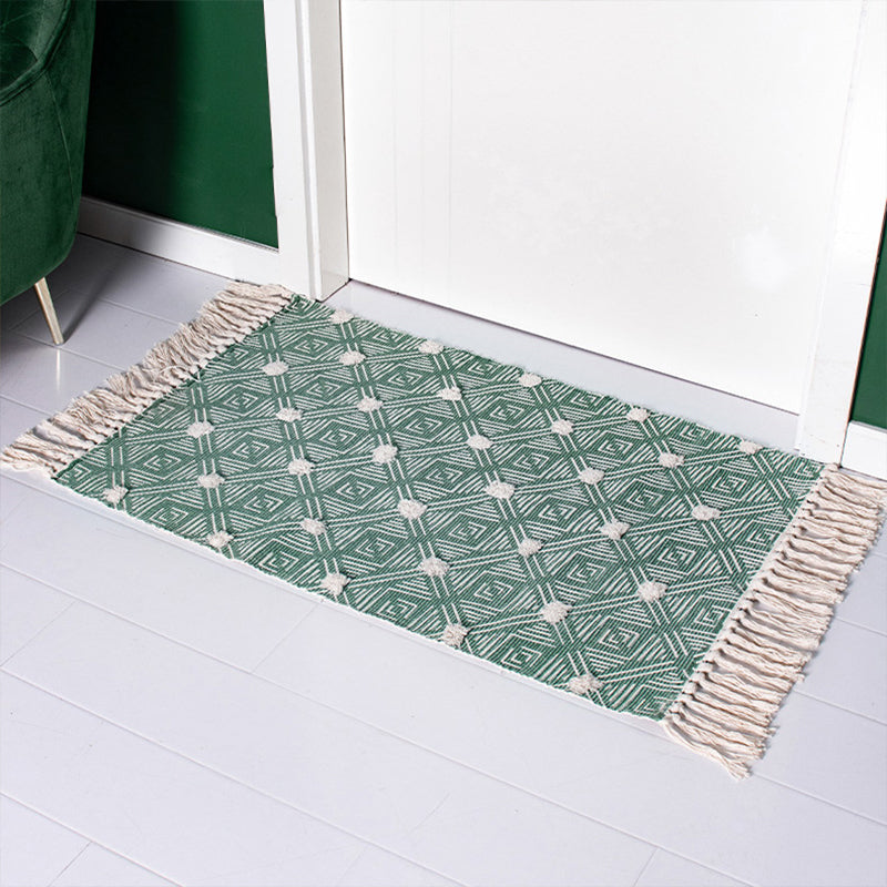 Bohemian Rhombus Indoor Teppich Mehrfarbiger Baumwollteppich Haustierfreundlicher Bereichsteppich für Zuhause