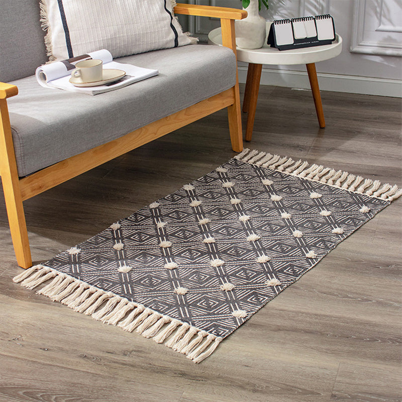 Bohemian Rhombus Indoor Teppich Mehrfarbiger Baumwollteppich Haustierfreundlicher Bereichsteppich für Zuhause