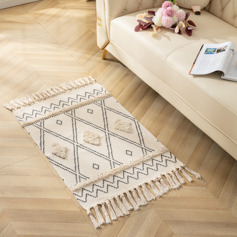 Bohemian Rhombus Indoor Teppich Mehrfarbiger Baumwollteppich Haustierfreundlicher Bereichsteppich für Zuhause