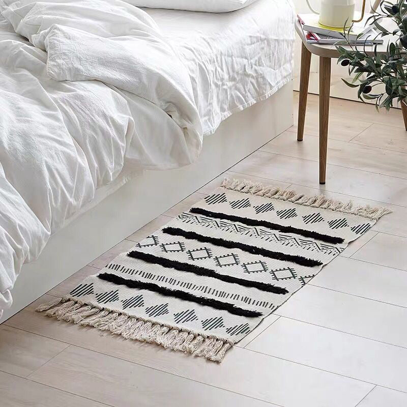 Bohemian Rhombus Indoor Teppich Mehrfarbiger Baumwollteppich Haustierfreundlicher Bereichsteppich für Zuhause