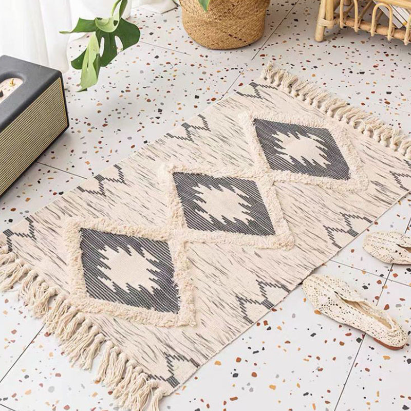 Bohemian Rhombus Indoor Teppich Mehrfarbiger Baumwollteppich Haustierfreundlicher Bereichsteppich für Zuhause