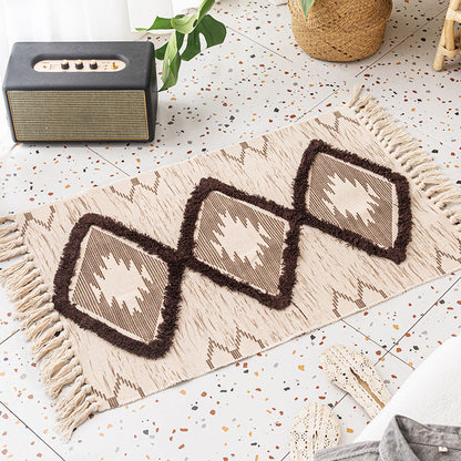 Bohemian Rhombus Indoor Teppich Mehrfarbiger Baumwollteppich Haustierfreundlicher Bereichsteppich für Zuhause