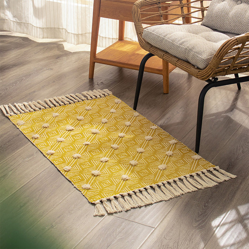 Bohemian Rhombus Indoor Teppich Mehrfarbiger Baumwollteppich Haustierfreundlicher Bereichsteppich für Zuhause