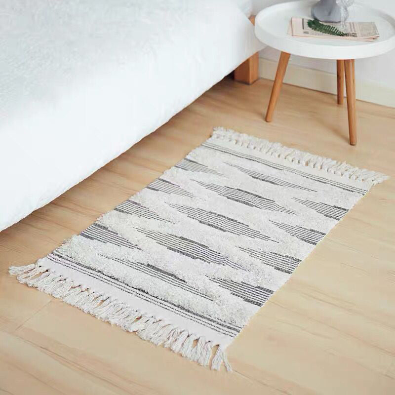 Bohemian Rhombus Indoor Teppich Mehrfarbiger Baumwollteppich Haustierfreundlicher Bereichsteppich für Zuhause
