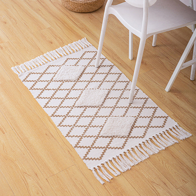 Bohemian Rhombus Indoor Teppich Mehrfarbiger Baumwollteppich Haustierfreundlicher Bereichsteppich für Zuhause