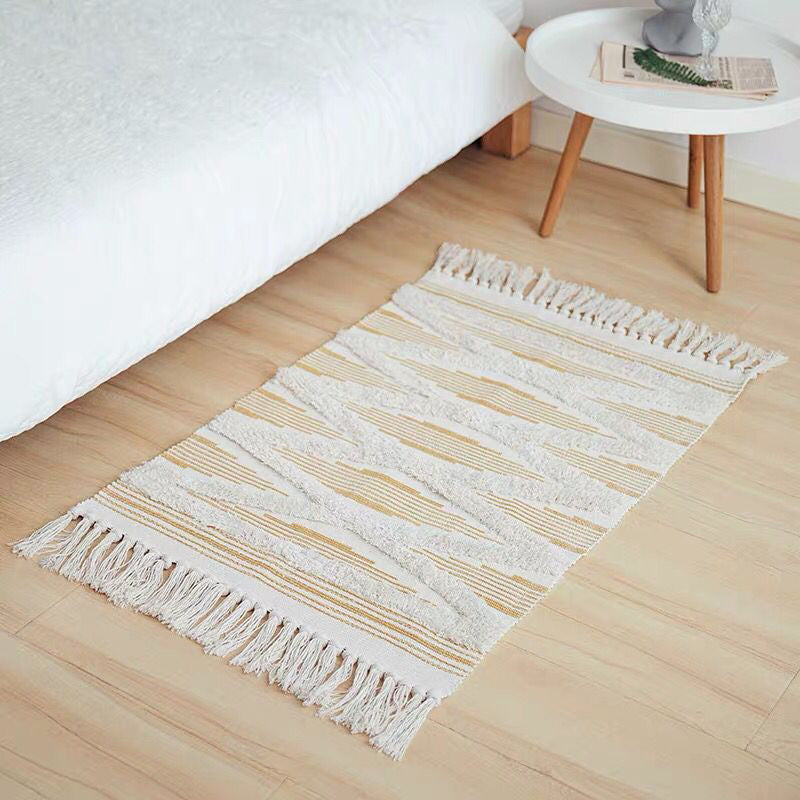 Bohemian Rhombus Indoor Teppich Mehrfarbiger Baumwollteppich Haustierfreundlicher Bereichsteppich für Zuhause