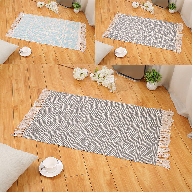 Frendorf | Boho Wohnzimmer Bereich Teppich Multi Farben Geometrisches Muster Geflochten Teppich Baumwolle Maschinenwaschbar Teppich