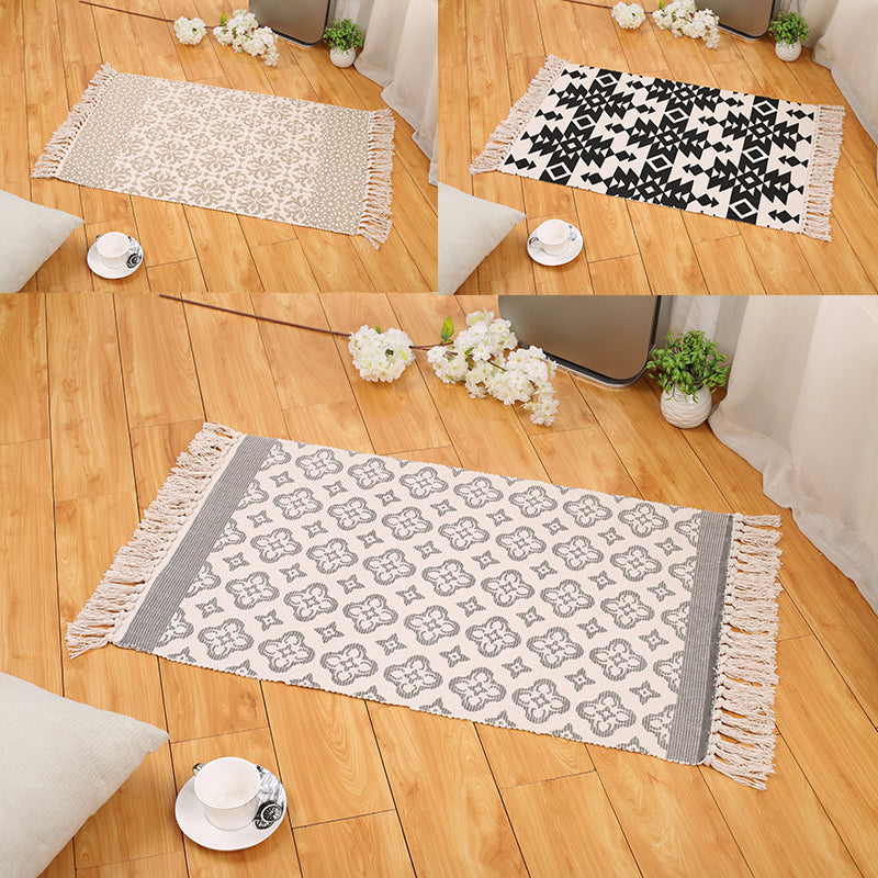 Frendorf | Boho Wohnzimmer Bereich Teppich Multi Farben Geometrisches Muster Geflochten Teppich Baumwolle Maschinenwaschbar Teppich