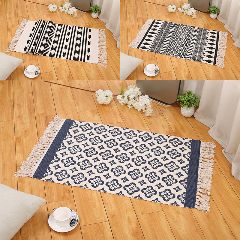 Frendorf | Boho Wohnzimmer Bereich Teppich Multi Farben Geometrisches Muster Geflochten Teppich Baumwolle Maschinenwaschbar Teppich