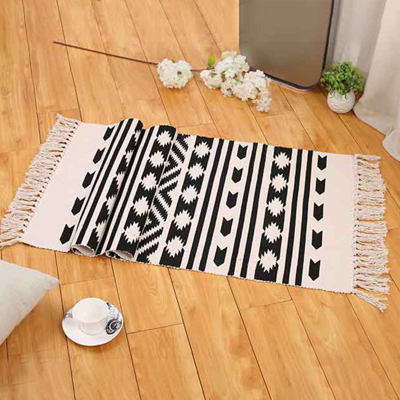 Frendorf | Boho Wohnzimmer Bereich Teppich Multi Farben Geometrisches Muster Geflochten Teppich Baumwolle Maschinenwaschbar Teppich