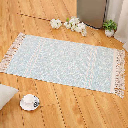 Frendorf | Boho Wohnzimmer Bereich Teppich Multi Farben Geometrisches Muster Geflochten Teppich Baumwolle Maschinenwaschbar Teppich