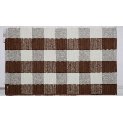 Frendorf | Klassisch Buffalo Karo Teppich Braun Funky Teppich Baumwolle Maschinenwaschbar Teppich für Schlafzimmer