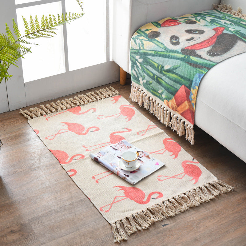 Dekorativer Bohemian Teppich Mehrfarbiger Tribal Teppich Haustierfreundlicher Teppich mit Fransen für die Tür