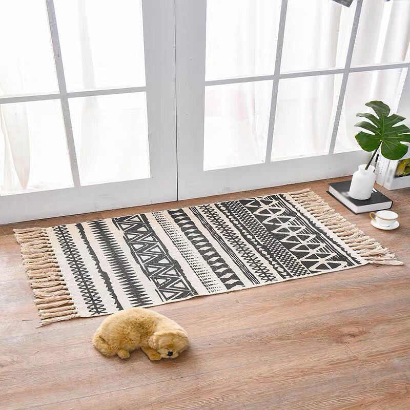 Dekorativer Bohemian Teppich Mehrfarbiger Tribal Teppich Haustierfreundlicher Teppich mit Fransen für die Tür