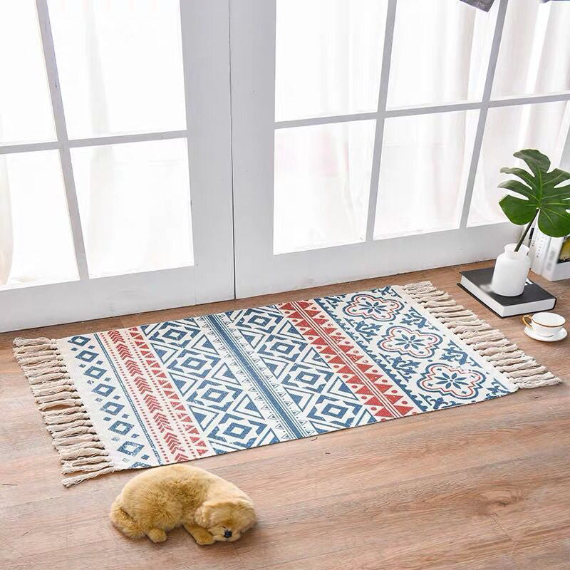 Dekorativer Bohemian Teppich Mehrfarbiger Tribal Teppich Haustierfreundlicher Teppich mit Fransen für die Tür