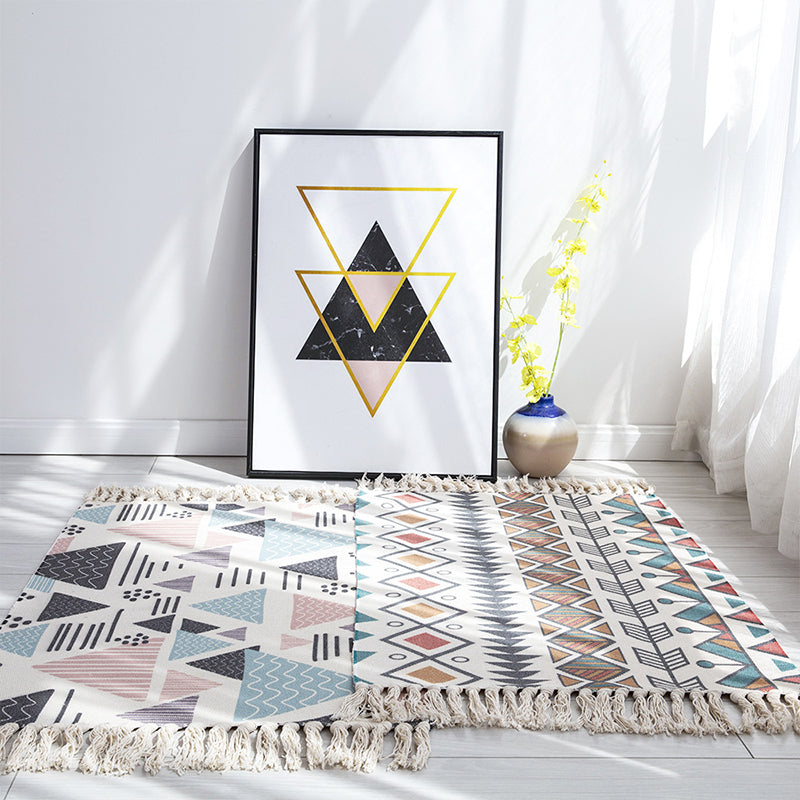 Frendorf | Multifarbige Funky Teppich, Baumwollgeometrische Formen, haustierfreundlicher, maschinenwaschbarer Teppich für das Schlafzimmer