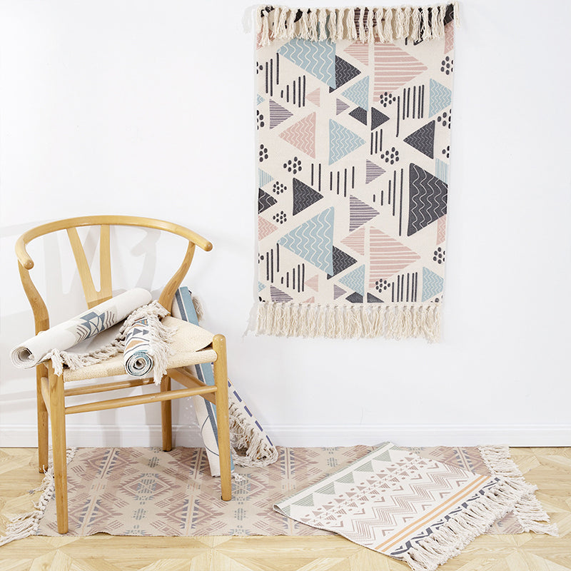 Frendorf | Multifarbige Funky Teppich, Baumwollgeometrische Formen, haustierfreundlicher, maschinenwaschbarer Teppich für das Schlafzimmer