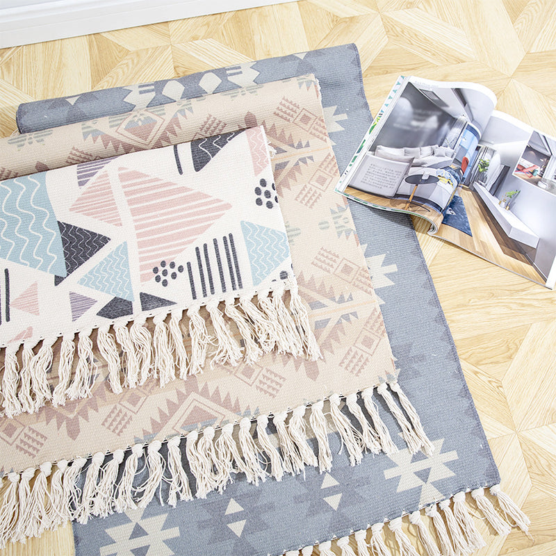 Frendorf | Multifarbige Funky Teppich, Baumwollgeometrische Formen, haustierfreundlicher, maschinenwaschbarer Teppich für das Schlafzimmer