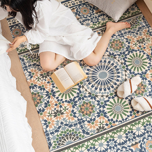 Frendorf | Boho Chic Blumen Teppich Multicolor Baumwolle Waschbarer Teppich für Wohnzimmer