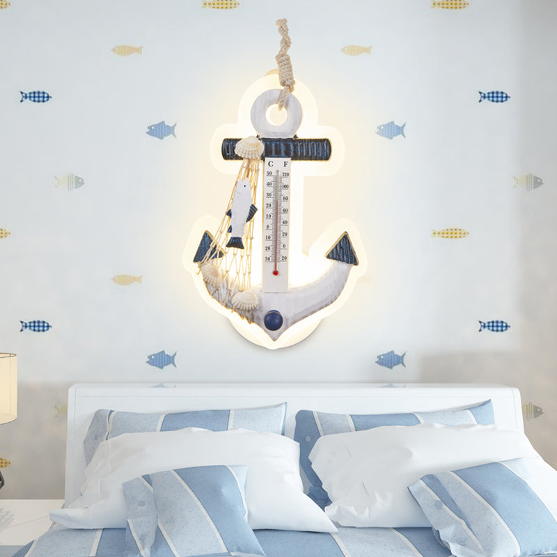Frendorf | Moderne Anker Wandleuchte mit Thermometer Acryl Weiß Sconce Licht für Wohnzimmer