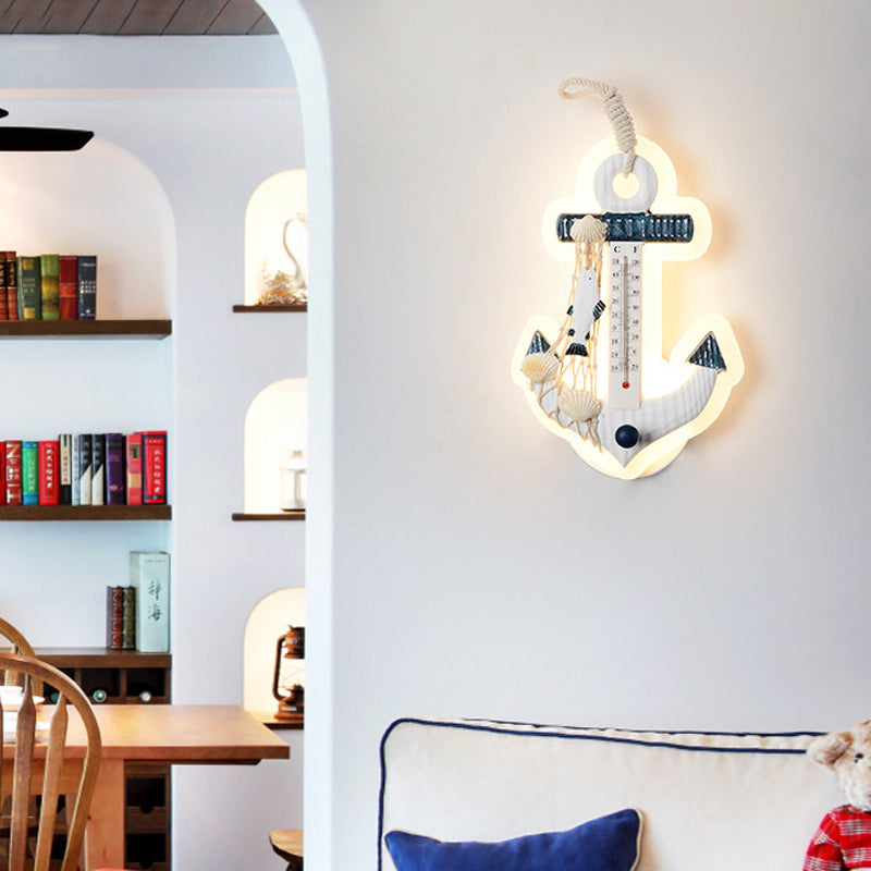 Frendorf | Moderne Anker Wandleuchte mit Thermometer Acryl Weiß Sconce Licht für Wohnzimmer
