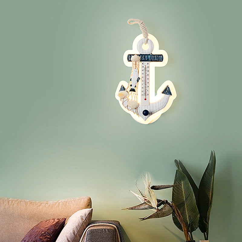 Frendorf | Moderne Anker Wandleuchte mit Thermometer Acryl Weiß Sconce Licht für Wohnzimmer