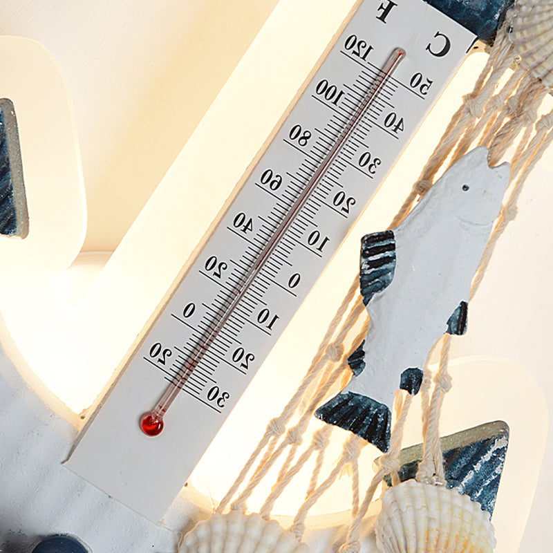 Frendorf | Moderne Anker Wandleuchte mit Thermometer Acryl Weiß Sconce Licht für Wohnzimmer