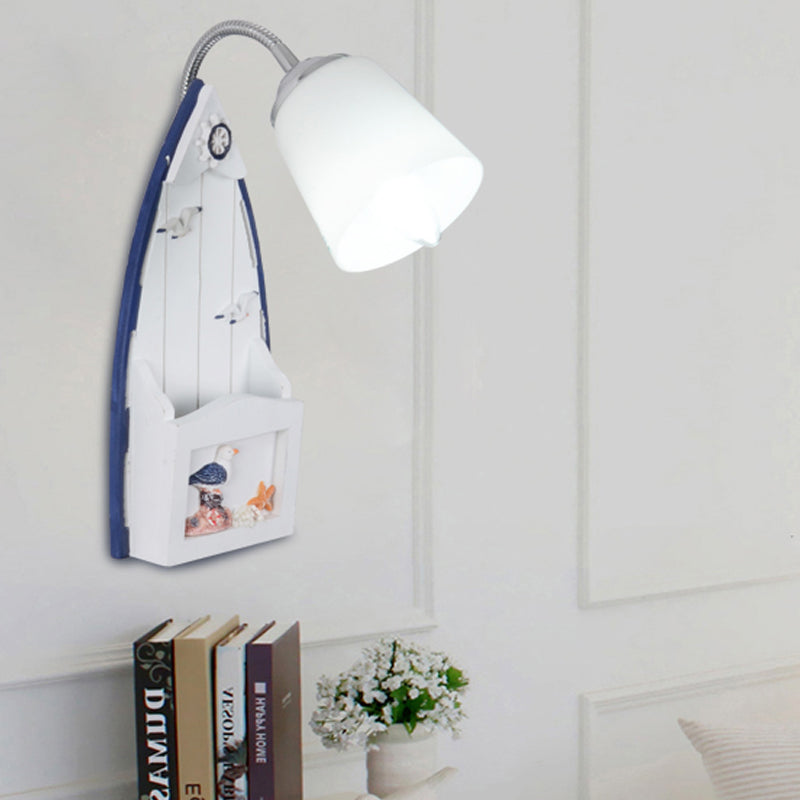 Frendorf | Nautical Ship Wandlantaarn met Emmer Schaduw 1 Kop Glas Wandlamp in Blauw voor Verpleegkamer