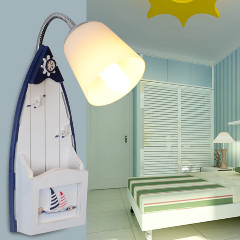 Frendorf | Nautical Ship Wandlantaarn met Emmer Schaduw 1 Kop Glas Wandlamp in Blauw voor Verpleegkamer