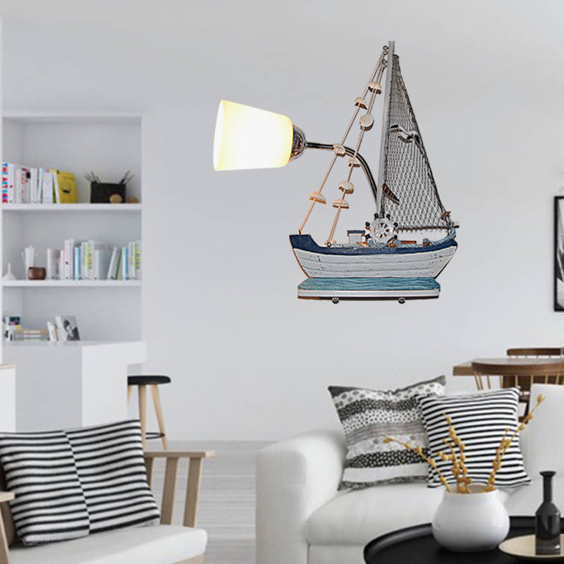 Frendorf | Nautical Ship Wandlantaarn met Emmer Schaduw 1 Kop Glas Wandlamp in Blauw voor Verpleegkamer