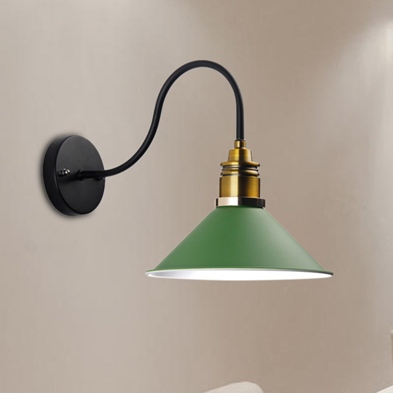 Frendorf | 1 Licht Pendelleuchte Industrielle Metallkegel Bronze/Schwarz/Weiß Hängelampe für Innenräume mit gebogenem Arm