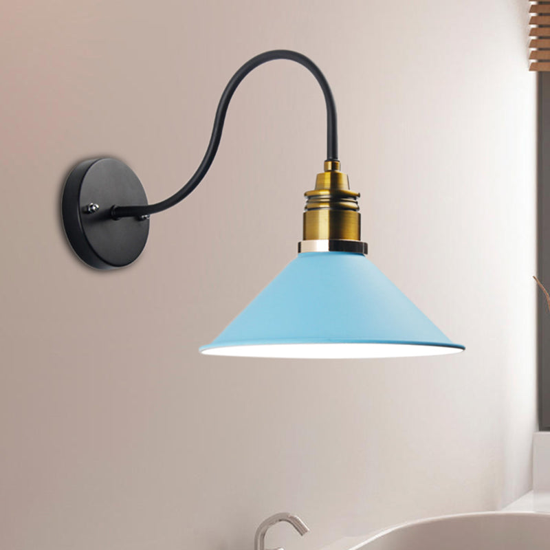 Frendorf | 1 Licht Pendelleuchte Industrielle Metallkegel Bronze/Schwarz/Weiß Hängelampe für Innenräume mit gebogenem Arm