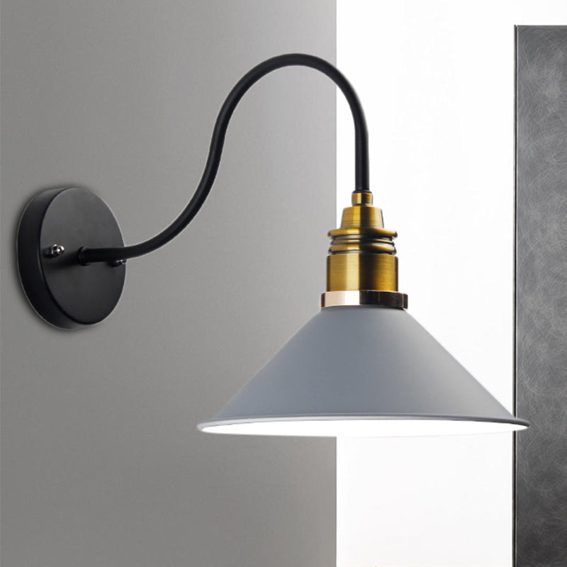 Frendorf | 1 Licht Pendelleuchte Industrielle Metallkegel Bronze/Schwarz/Weiß Hängelampe für Innenräume mit gebogenem Arm