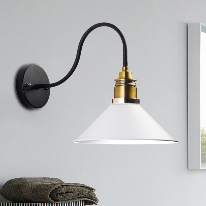 Frendorf | 1 Licht Pendelleuchte Industrielle Metallkegel Bronze/Schwarz/Weiß Hängelampe für Innenräume mit gebogenem Arm